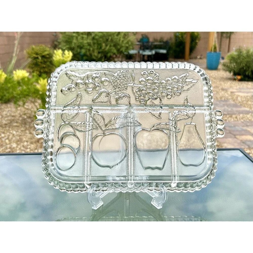 Vintage Indiana Glass Divided 5 Section Serving Relish Tray Platter Dish Fruit